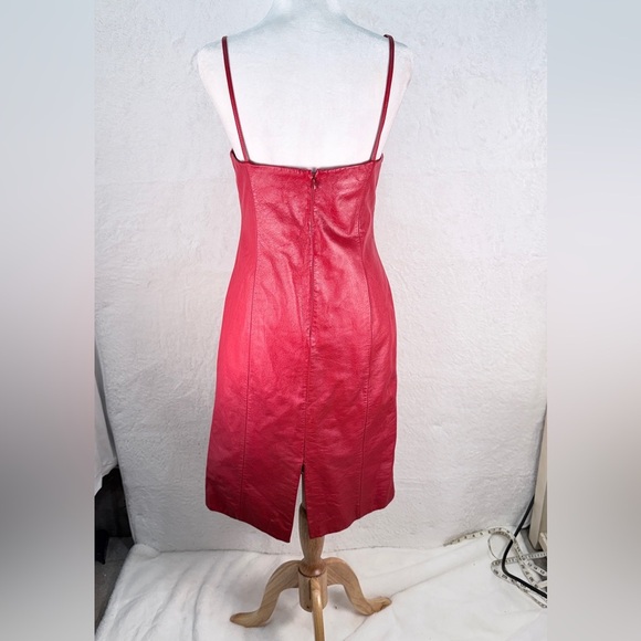 Ralph Lauren Red Leather Mini Dress Size 8 100% Leather Y2K Party Dress - Picture 4 of 15